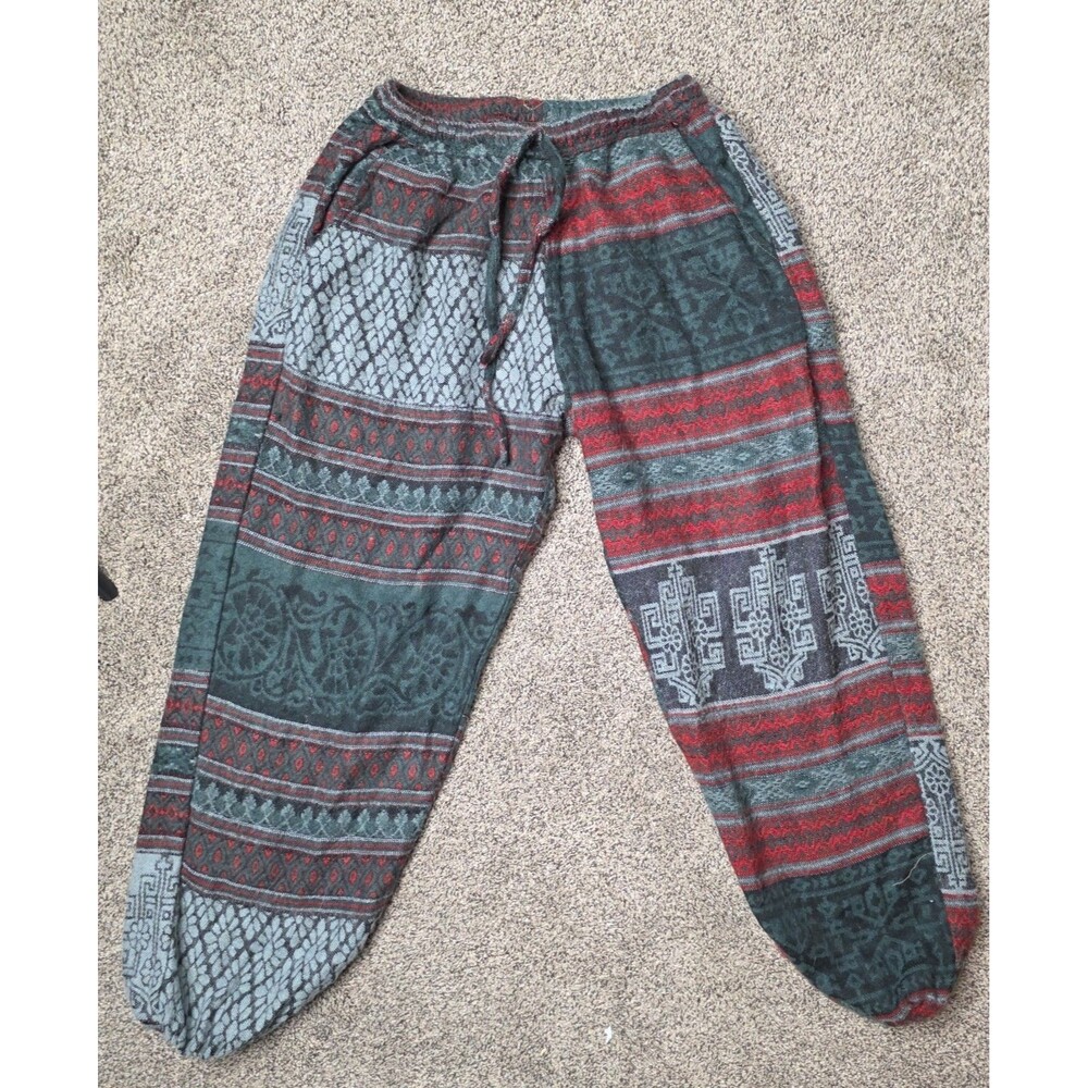 Maasai Market Harem Pants Size Small Patchwork Red Green Boho Tribal Colorful